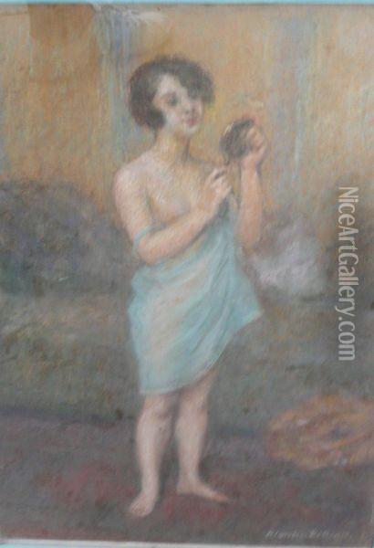 La Jeune Fille Au Miroir. Oil Painting - Pierre Carrier-Belleuse