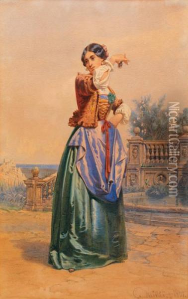 Elegante Italienne Oil Painting - Carl Friedrich H. Werner