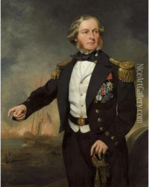 Portrait Of Admiral Sir George Nathaniel Broke-middleton, 3rd Bt. (1812-1887) Oil Painting - Sir Francis Grant