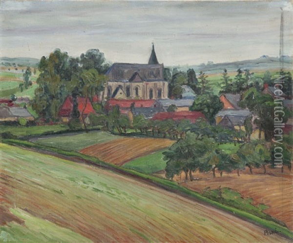 Landscape With Church Oil Painting - Jean Peske