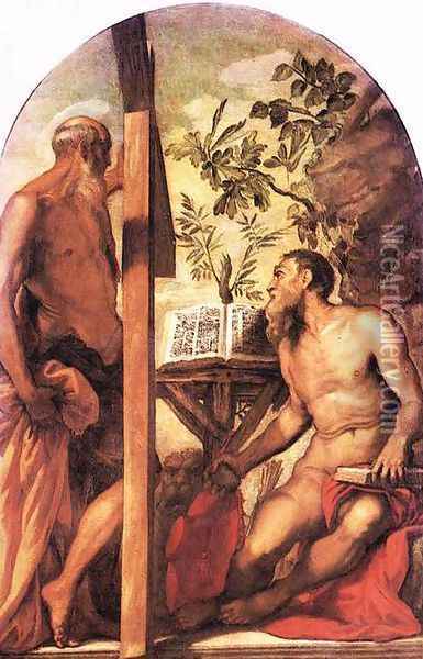 St Jerome and St Andrew c. 1552 Oil Painting - Jacopo Tintoretto (Robusti)