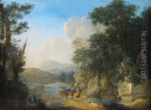 Felsige Landschaft Mit Der Heiligen Familie Auf Der Flucht Nach Agypten Oil Painting - Herman Van Swanevelt