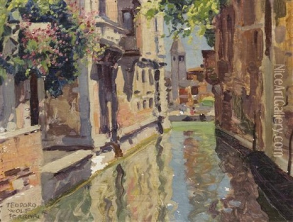 Rio Rezzonico, Venice Oil Painting - Teodoro Wolf Ferrari