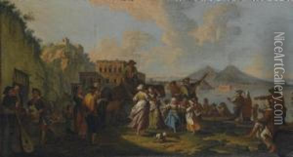 Tarantella A Palazzo Donn'anna Sullo Sfondo Del Vesuvio Oil Painting - Pietro Fabris