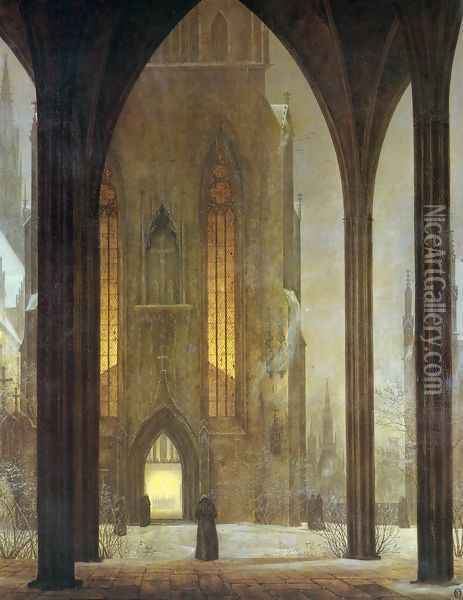 Cathedral in Winter 1821 Oil Painting - Ernst Ferdinand Oehme
