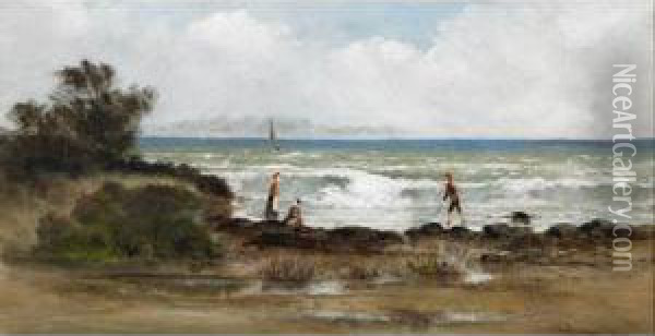 Figures On The Shore Oil Painting - Carl Henry Von Ahrens