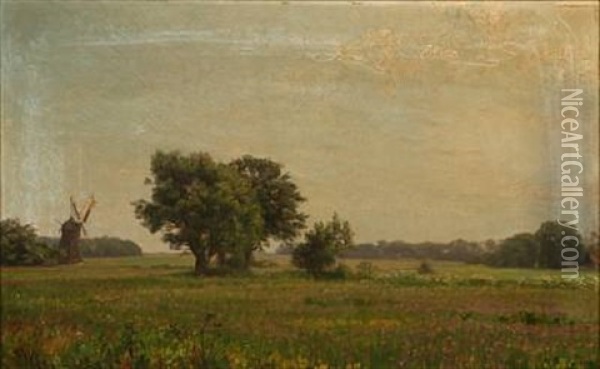 Landscape With A Mill Oil Painting - Emilie (Caroline E.) Mundt