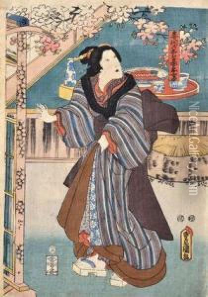 Gejsa So Sake Oil Painting - Utagawa Toyokuni Iii