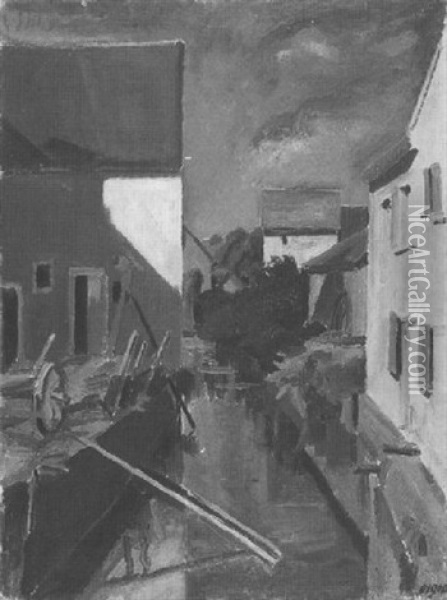 Hauser Am Kanal Bei Sonnenschein Oil Painting - Otto Geigenberger