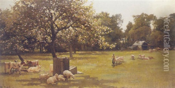 A Farm In Spring Oil Painting - Samuel Reid