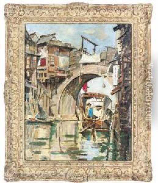 The Bridge At Kashing Oil Painting - Cecil Robertson