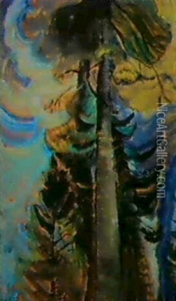 The Bole Of A Tree - Autumn Oil Painting - Emily Carr
