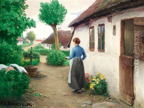 A Young Woman Washing Clothes Oil Painting - Hans Andersen Brendekilde