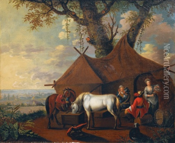 At The Sutler Oil Painting - Pieter van Bloemen