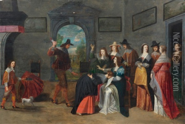 Interior With A Group Of People Playing A Game Oil Painting - Christoffel Jacobsz. Van Der Lamen