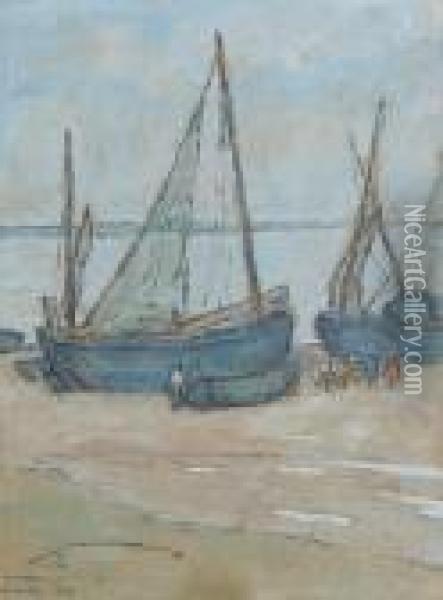 Fishing Boats On The Shore Of Etaples Oil Painting - Isobel, Iso Rae