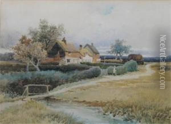 A River Landscape With Cottages Oil Painting - Leopold Rivers