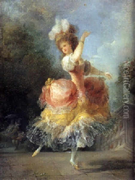 La Jeune Danseuse En Haut D'un Grand Escalier Oil Painting - Jean-Frederic Schall