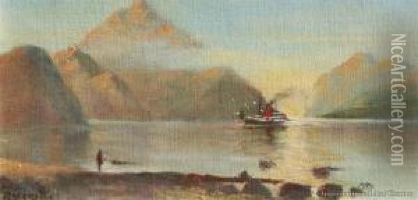 The Earnslaw On Lake Wakatipu Oil Painting - John Douglas Perrett