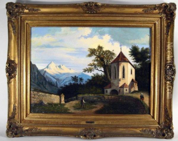 Chapel In Mountains Oil Painting - Barend Cornelis Koekkoek