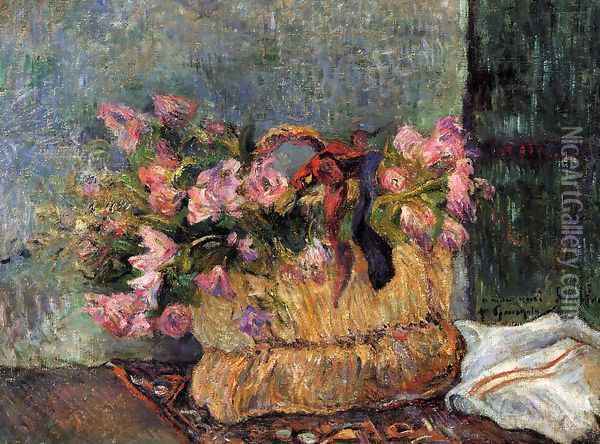 Basket Of Flowers Oil Painting - Paul Gauguin