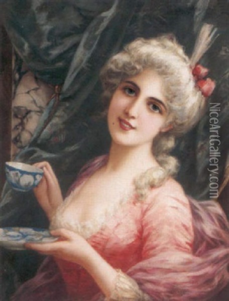 Tea Time Oil Painting - Emile Eisman-Semenowsky