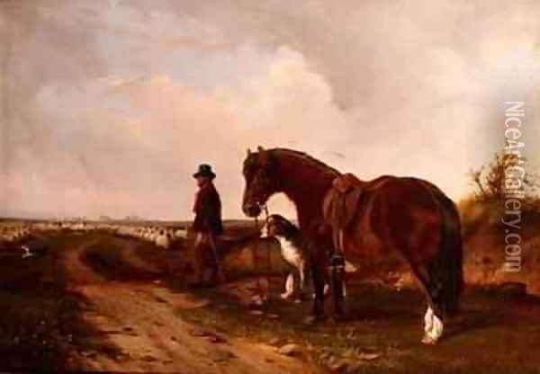 A Shepherd with Pony and Wolfhound Oil Painting - J. Duvall