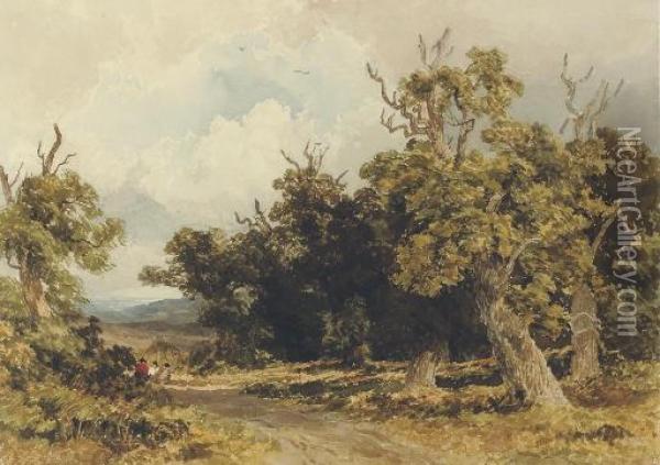 Figures Resting On A Path, Sherwood Forest Oil Painting - William James Bennett