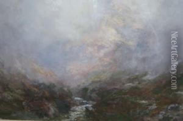 Misty Moorland Landscape At Sunrise Oil Painting - John Frederick Slater