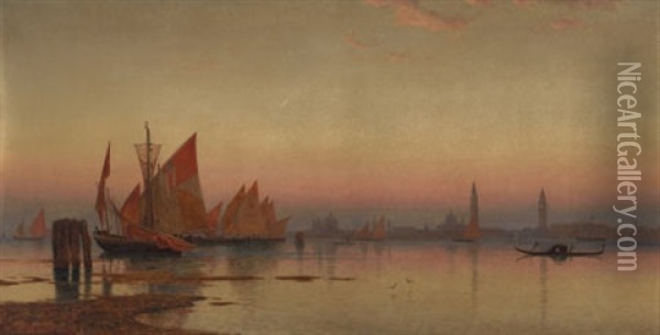Venetian Coastline At Sunset Oil Painting - William Stanley Haseltine