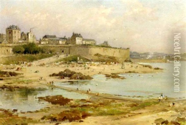 Beach At St. Malo Oil Painting - Maurice Levis
