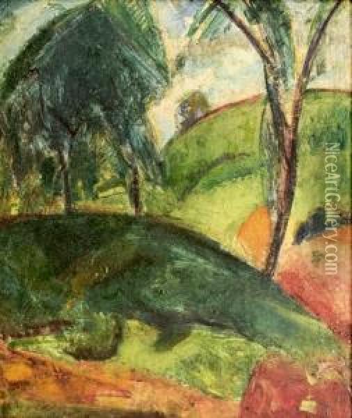 Paysage Aux Arbres, Vers 1910 Oil Painting - Alfred Henry Maurer