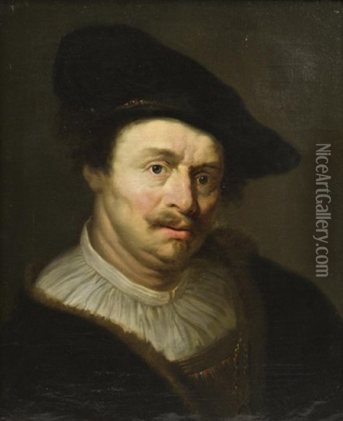 Portrait D'homme Au Manteau De Fourrure Oil Painting - Ferdinand Bol