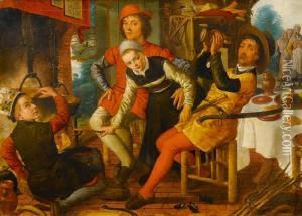Jolly Gathering By The Fireplace Oil Painting - Pieter Aertsen