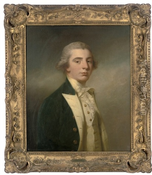 Portrait Of A Gentleman In A Blue Coat And Cream Waistcoat Oil Painting - George Romney