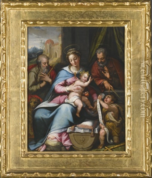 Holy Family With Saint Jerome And The Infant John The Baptist Oil Painting - Denys Calvaert
