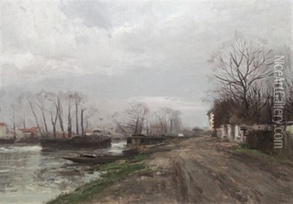 Winterliche Flusspartie Oil Painting - Jules Antoine Pelletier