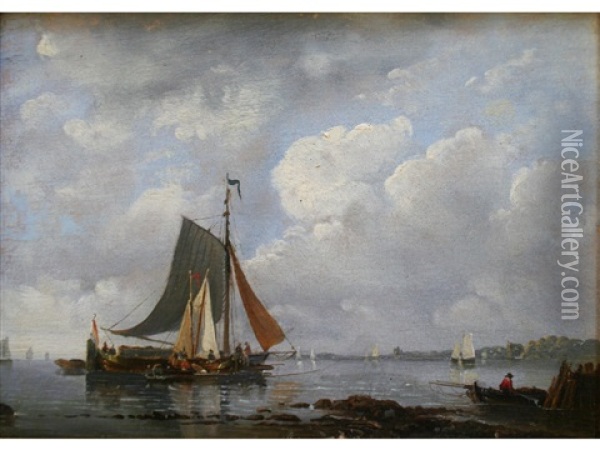 Fishing Boats In Calm Coastal Waters Oil Painting - Antonie Waldorp
