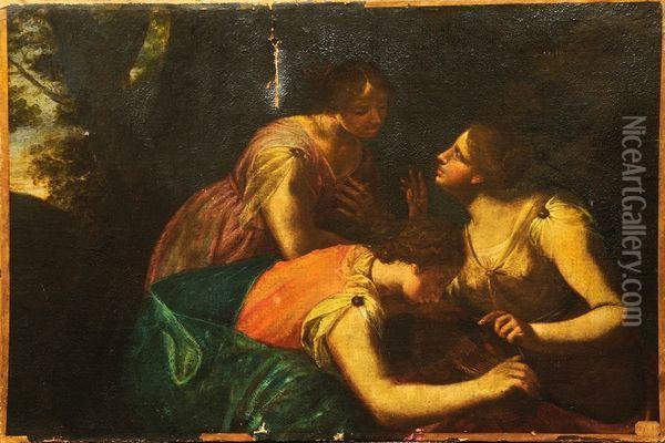 Etude De Femme Lisant Et Enfant Endormi. Oil Painting - Paul Cesar Helleu