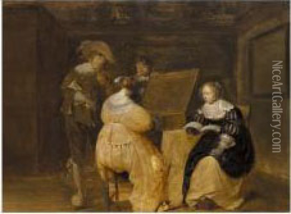 A Musical Party In An Interior Oil Painting - Michiel D. Van Limborch