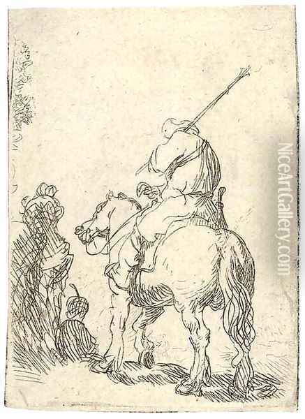 A Turbaned Soldier on Horseback Oil Painting - Rembrandt Van Rijn