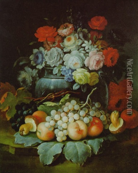 Stilleben Von Blumen Und Fruchten Oil Painting - Felice Rubbiani