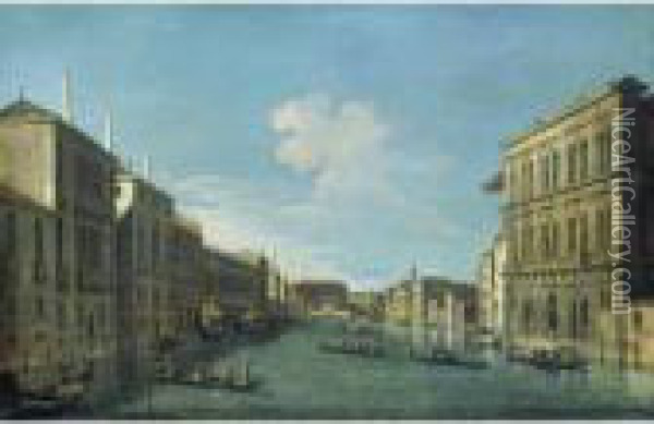 Venice, A View Of The Grand 
Canal From The Palazzo Vendramin-calergi Looking Towards The Cannaregio Oil Painting - (Giovanni Antonio Canal) Canaletto