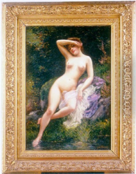 Jeune Femme Au Bain Oil Painting - Jules Armand Hanriot