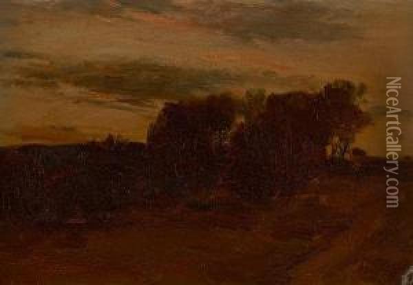 Copse At Dusk Oil Painting - John Campbell Mitchell
