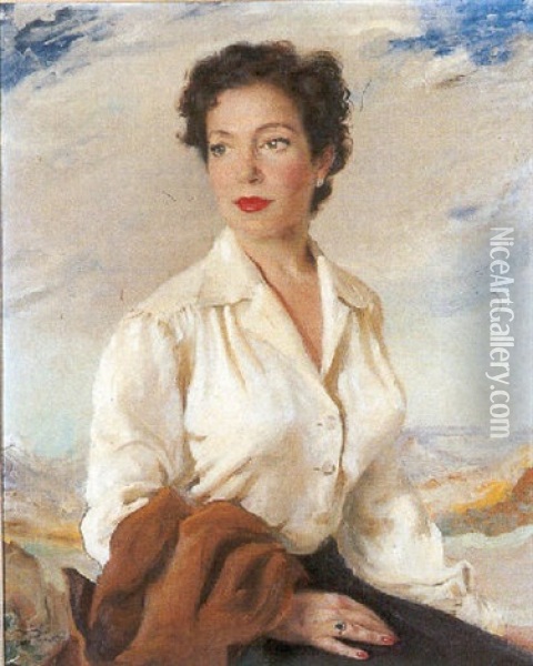 Retrato De Dona Carmen Martel Oil Painting - Ramon Pichot Girones