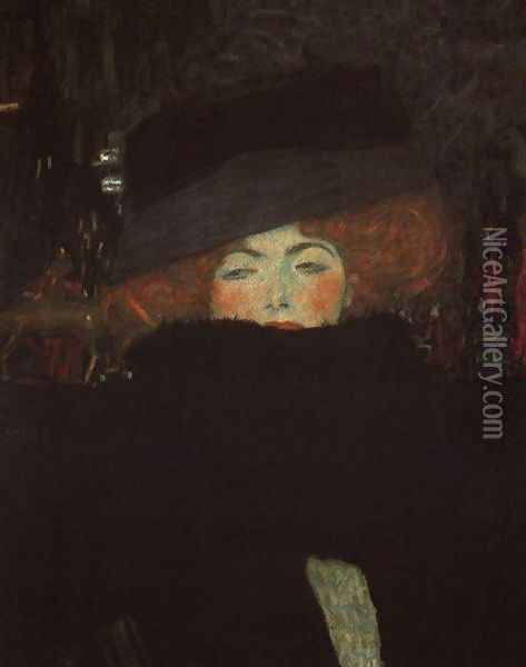 Lady With Hat And Feather Boa Oil Painting - Gustav Klimt
