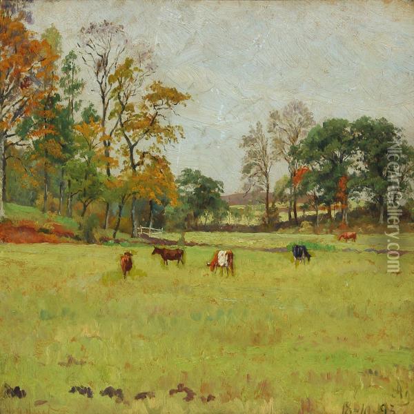 Landscape With Cows Oil Painting - Agnes Lunn