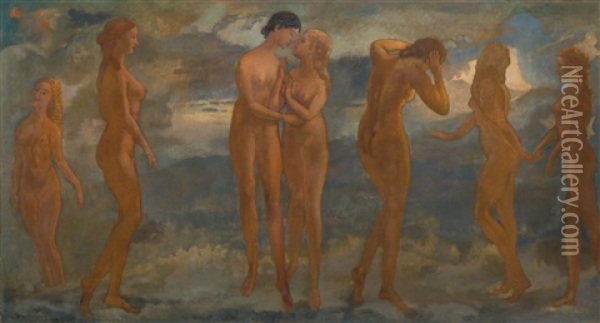 Dawn Oil Painting - Arthur B. Davies
