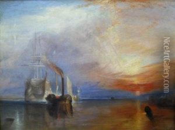 The Fighting Temeraire Tugged To Her
Last Berth To Be Broken Up Oil Painting - Joseph Mallord William Turner
